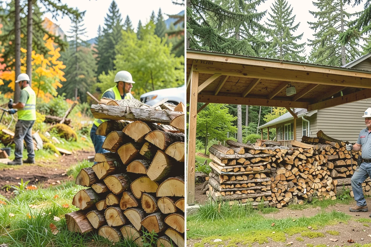 Air-Dried Firewood in Newcastle, King County, WA - Rounds are split and stacked off the ground