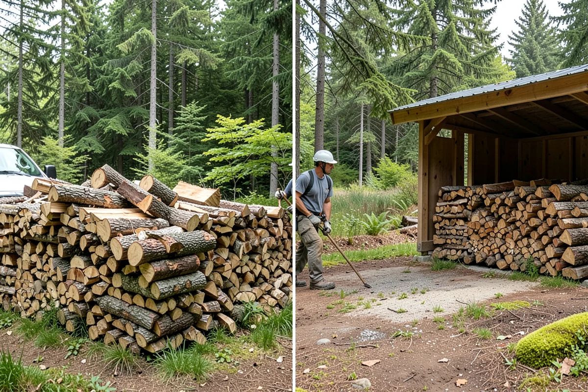 Air-Dried Firewood in Normandy Park, King County, WA - Rounds are split and stacked off the ground