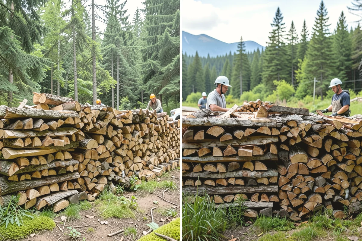 Air-Dried Firewood in Oak Harbor, Island County, WA - Rounds are split and stacked off the ground