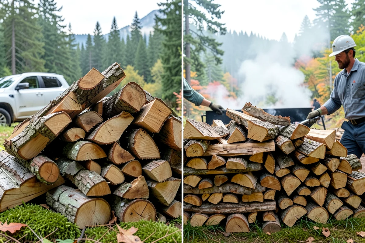Air-Dried Firewood in Puyallup, Pierce County, WA - Rounds are split and stacked off the ground