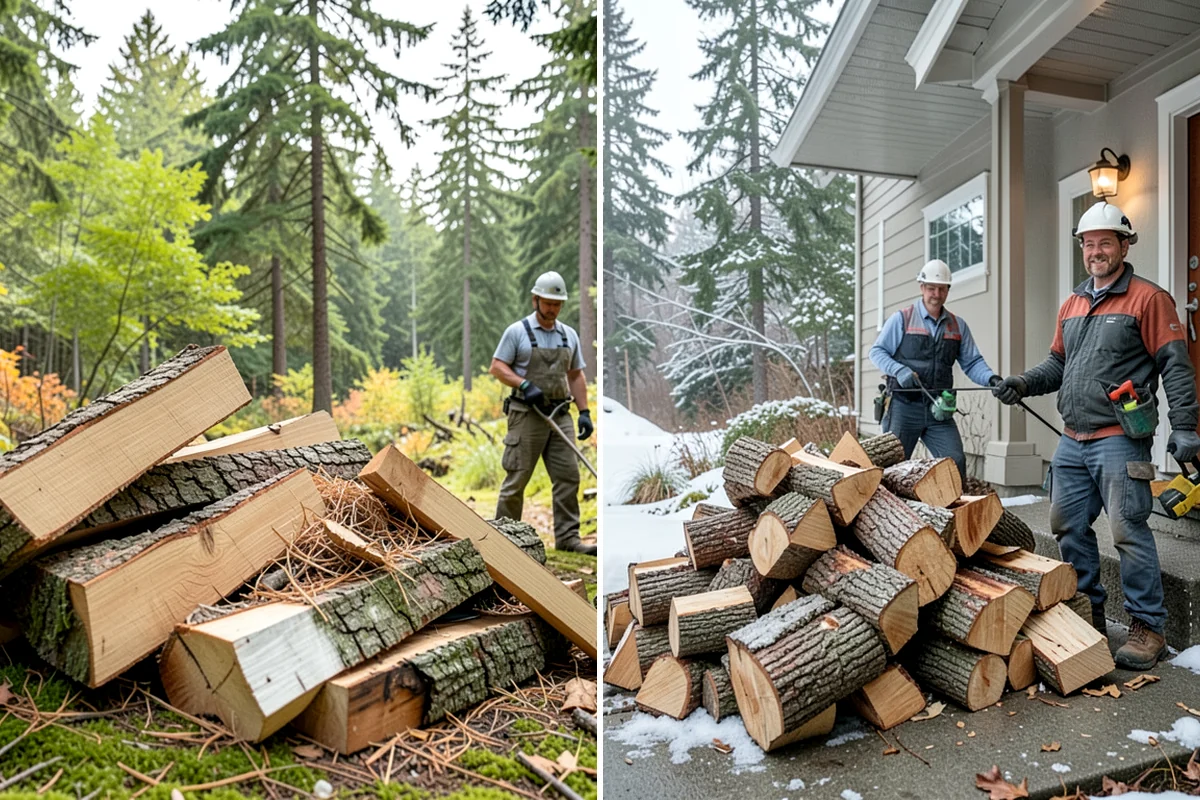 Air-Dried Firewood in SeaTac, King County, WA - Rounds are split and stacked off the ground