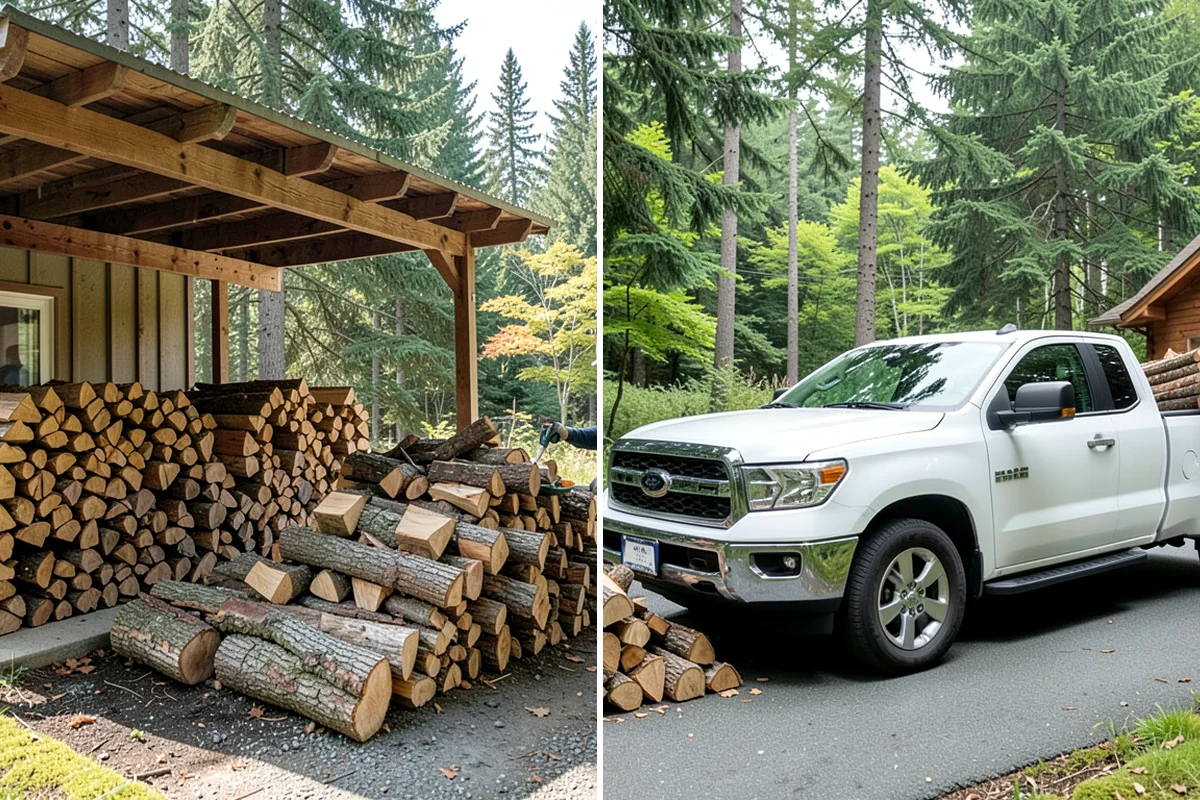 Air-Dried Firewood in Seattle, WA - Rounds are split and stacked off the ground