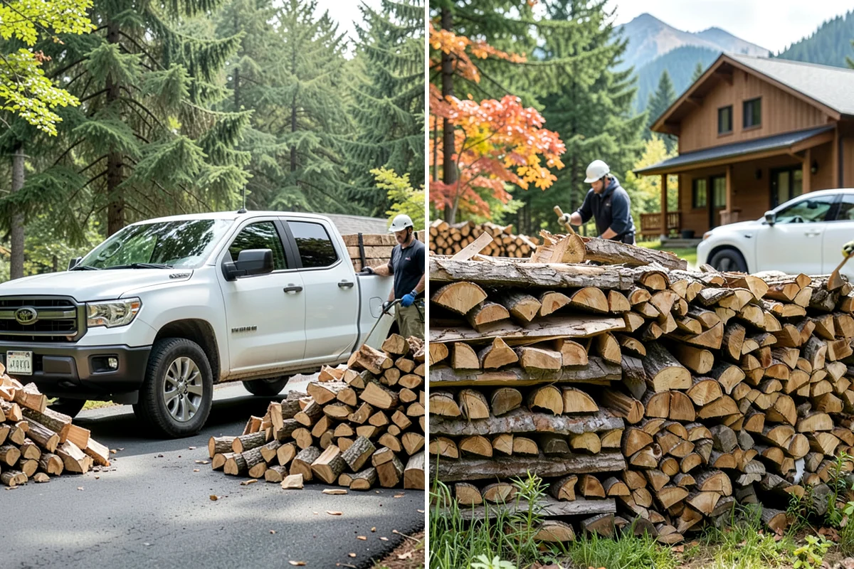 Air-Dried Firewood in Sedro-Woolley, Skagit County, WA - Rounds are split and stacked off the ground