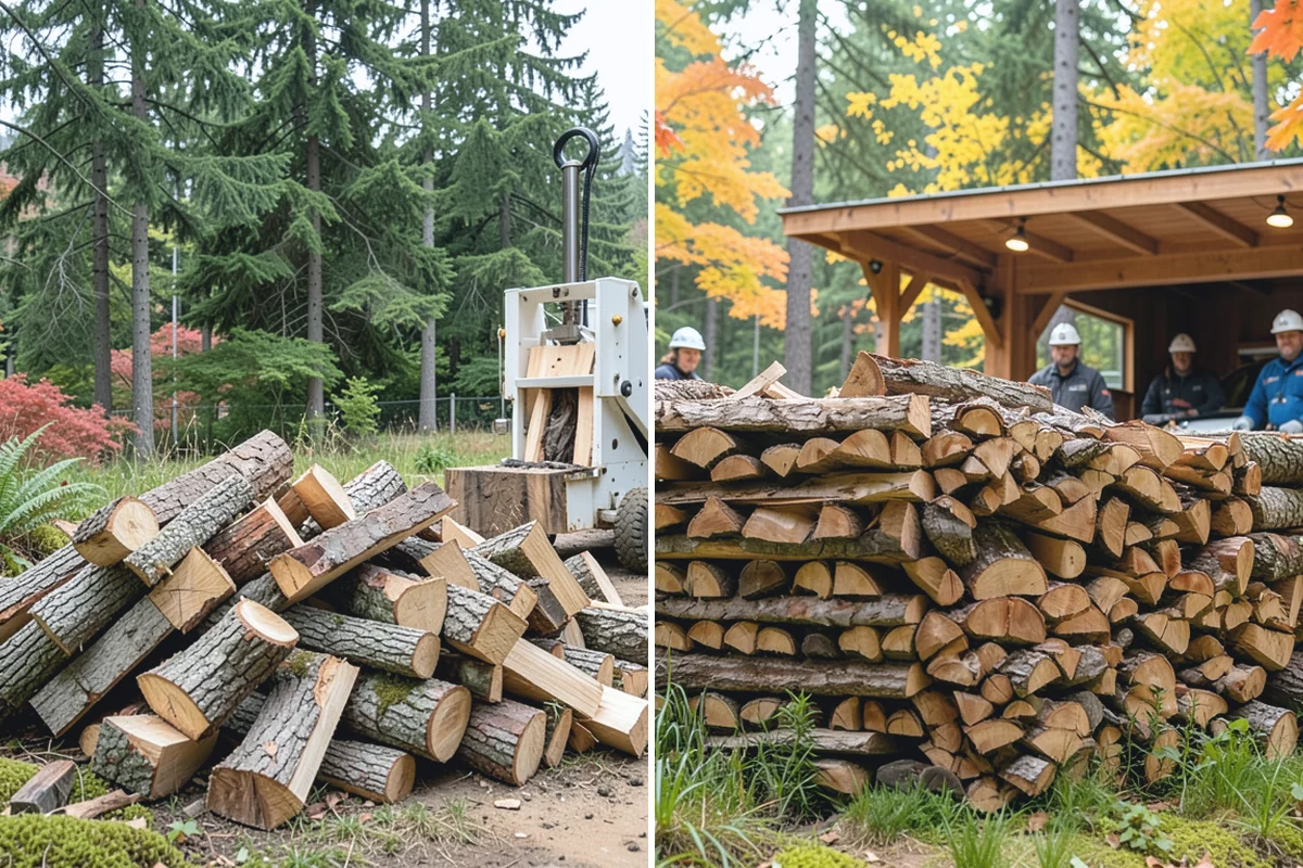 Air-Dried Firewood in Skykomish, King County, WA - Rounds are split and stacked off the ground