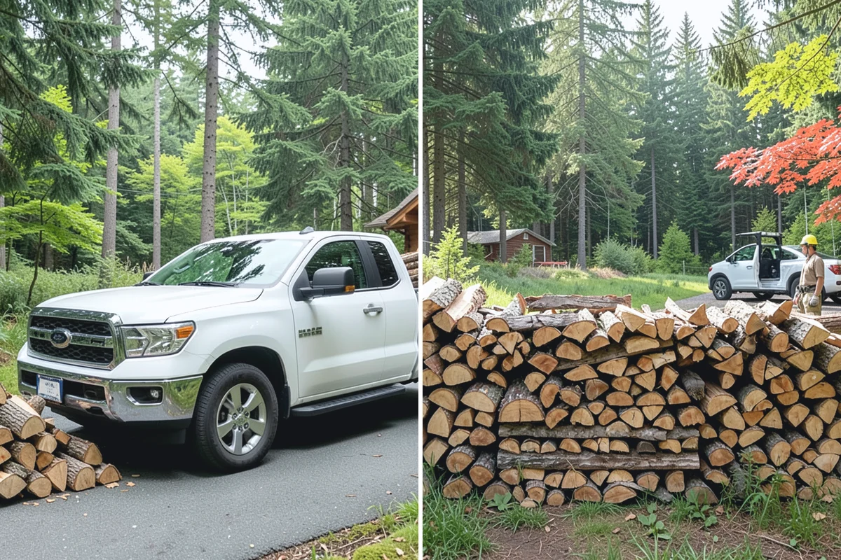 Air-Dried Firewood in South Prairie, Pierce County, WA - Rounds are split and stacked off the ground