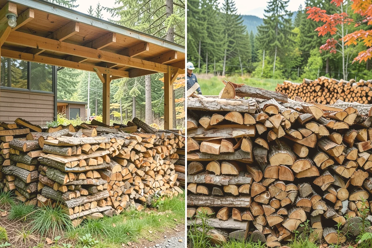 Air-Dried Firewood in Stanwood, Snohomish County, WA - Rounds are split and stacked off the ground