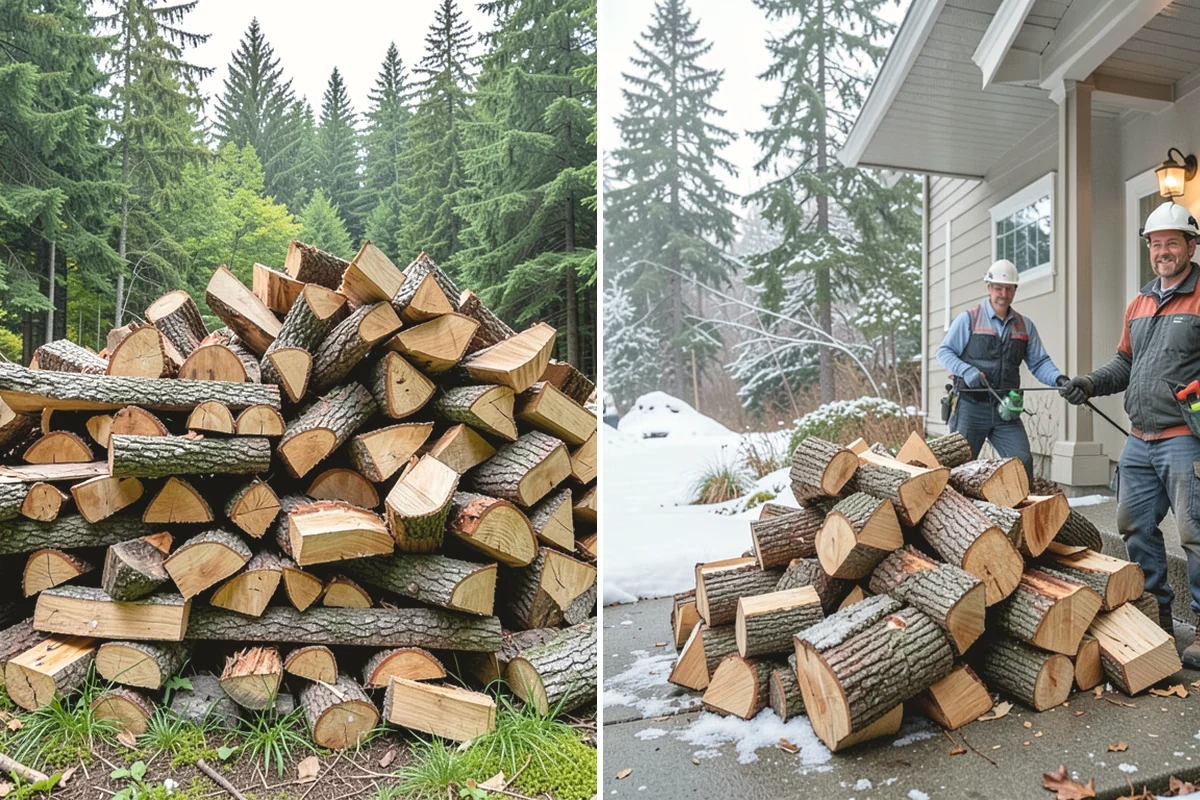 Air-Dried Firewood in Tacoma, Pierce County, WA - Rounds are split and stacked off the ground