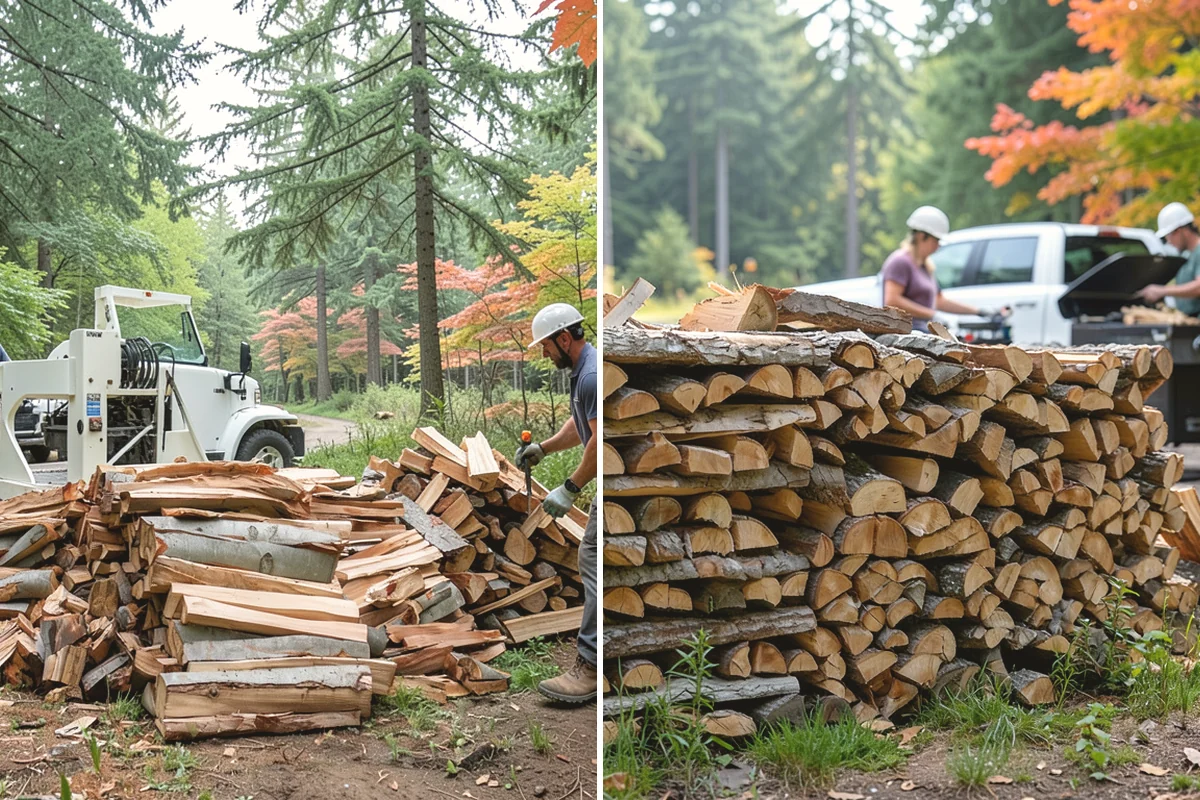 Air-Dried Firewood in Tukwila, King County, WA - Rounds are split and stacked off the ground