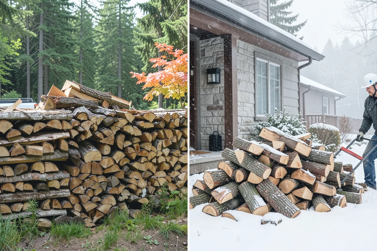 Air-Dried Firewood in Wilkeson, Pierce County, WA - Rounds are split and stacked off the ground