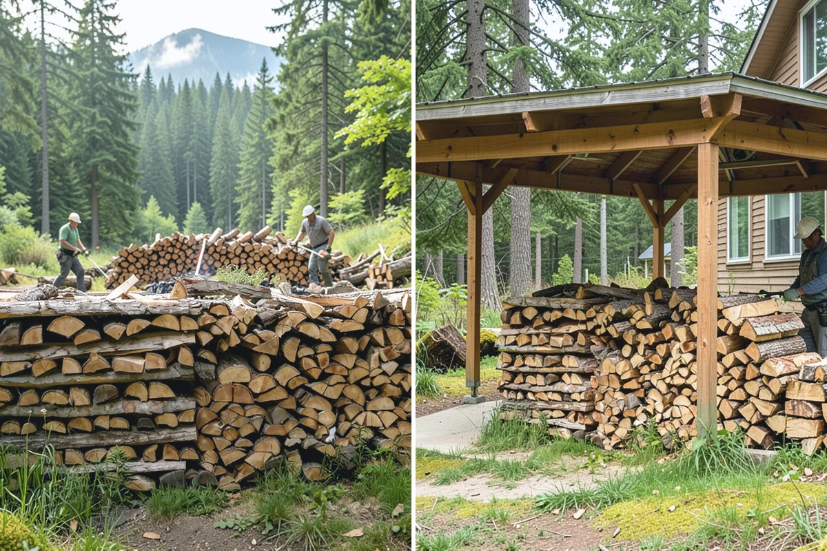 Air-Dried Firewood in Woodinville, King County, WA - Rounds are split and stacked off the ground