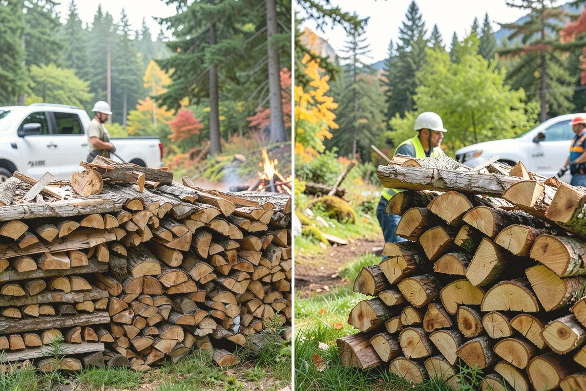 Air-Dried Firewood in Yarrow Point, King County, WA - Rounds are split and stacked off the ground