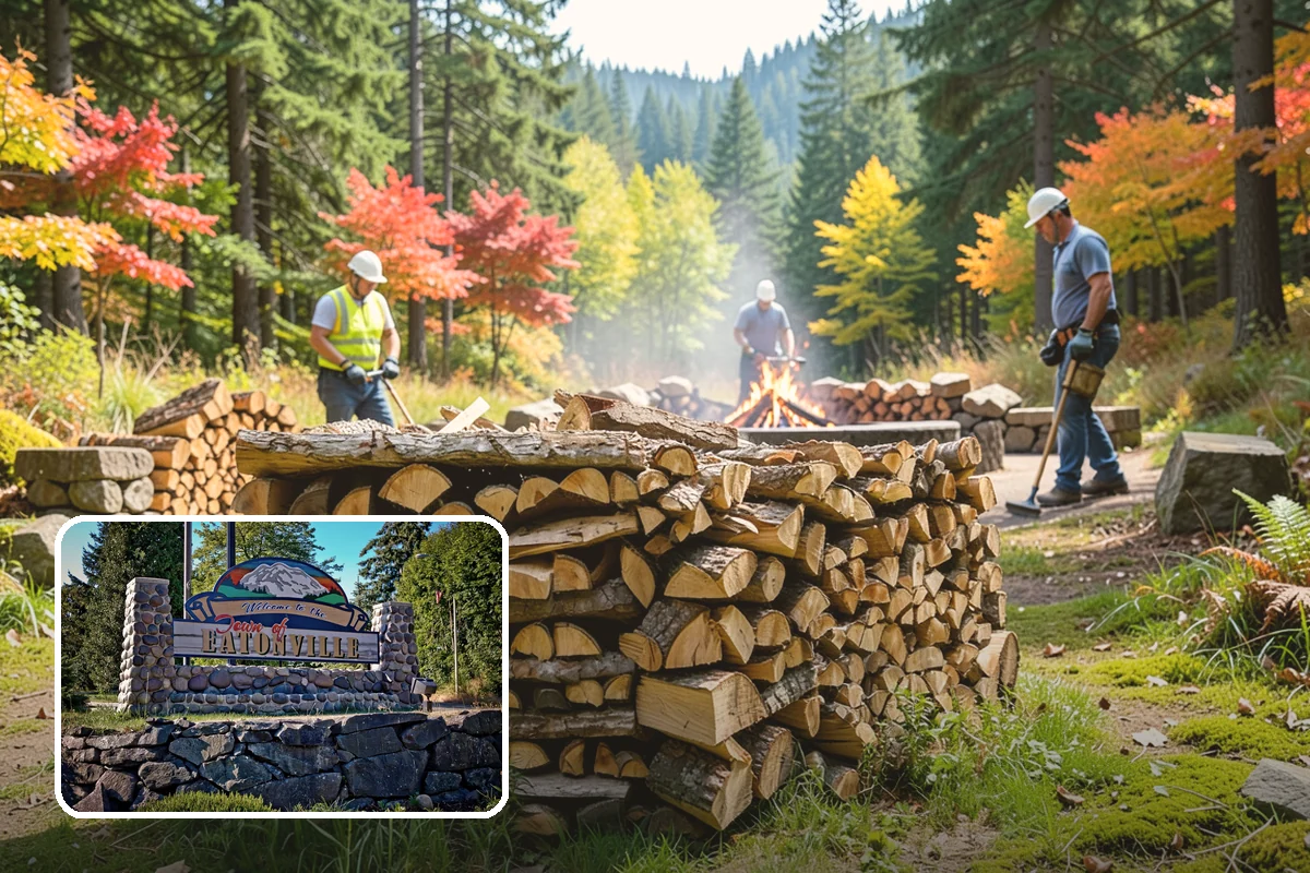 Backyard Delivery in Eatonville, Pierce County, WA - Wood placed close to where you burn it