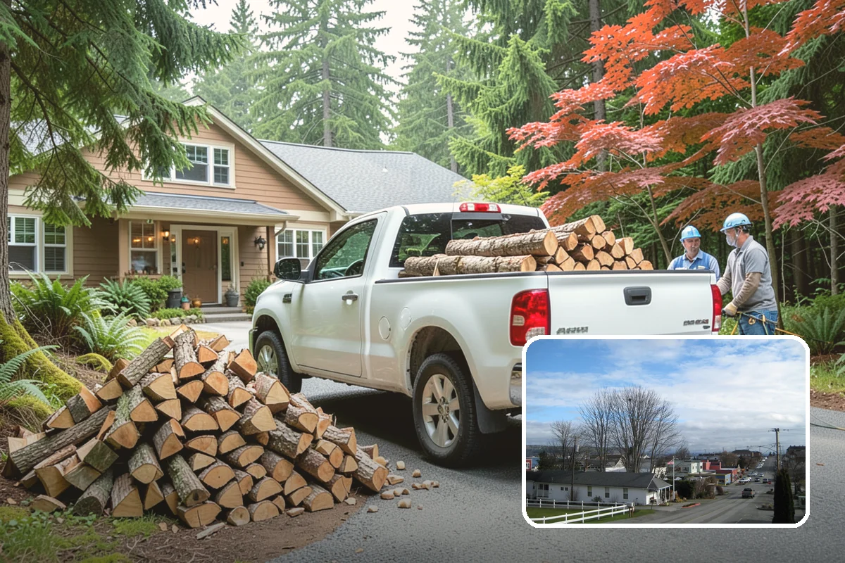Backyard Delivery in Langley, Island County, WA - Wood placed close to where you burn it