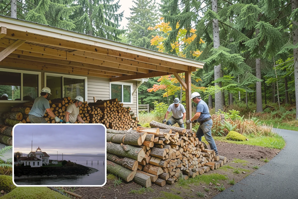 Backyard Delivery in Mukilteo, Snohomish County, WA - Wood placed close to where you burn it