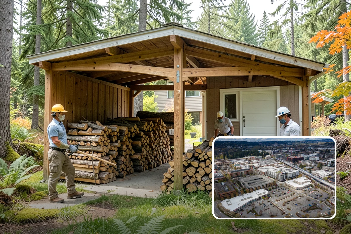 Backyard Delivery in Redmond, King County, WA - Wood placed close to where you burn it