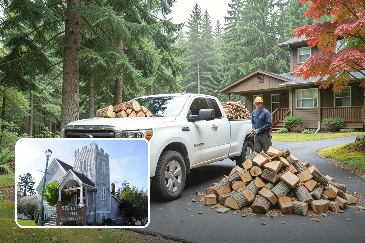 Backyard Delivery in Steilacoom, Pierce County, WA - Wood placed close to where you burn it