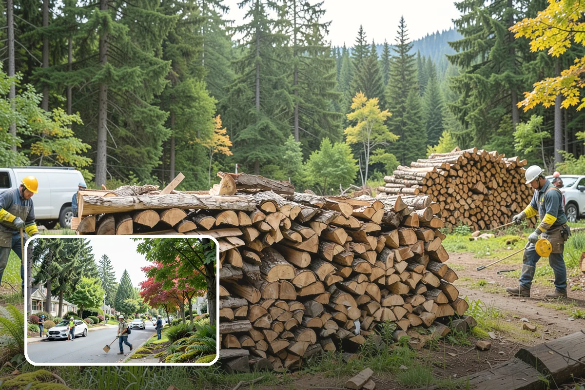 Bark Cleanup in Beaux Arts Village, King County, WA - Stops bark stains from setting into decks and pavers