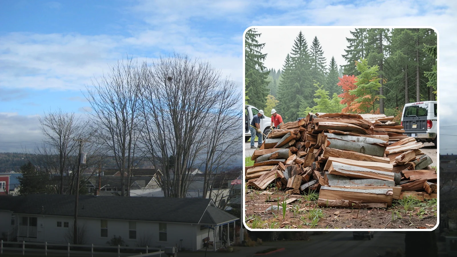 Bark Cleanup in Langley, Island County, WA - We collect and remove the loose bark that sheds off firewood and litters your storage and burning areas.