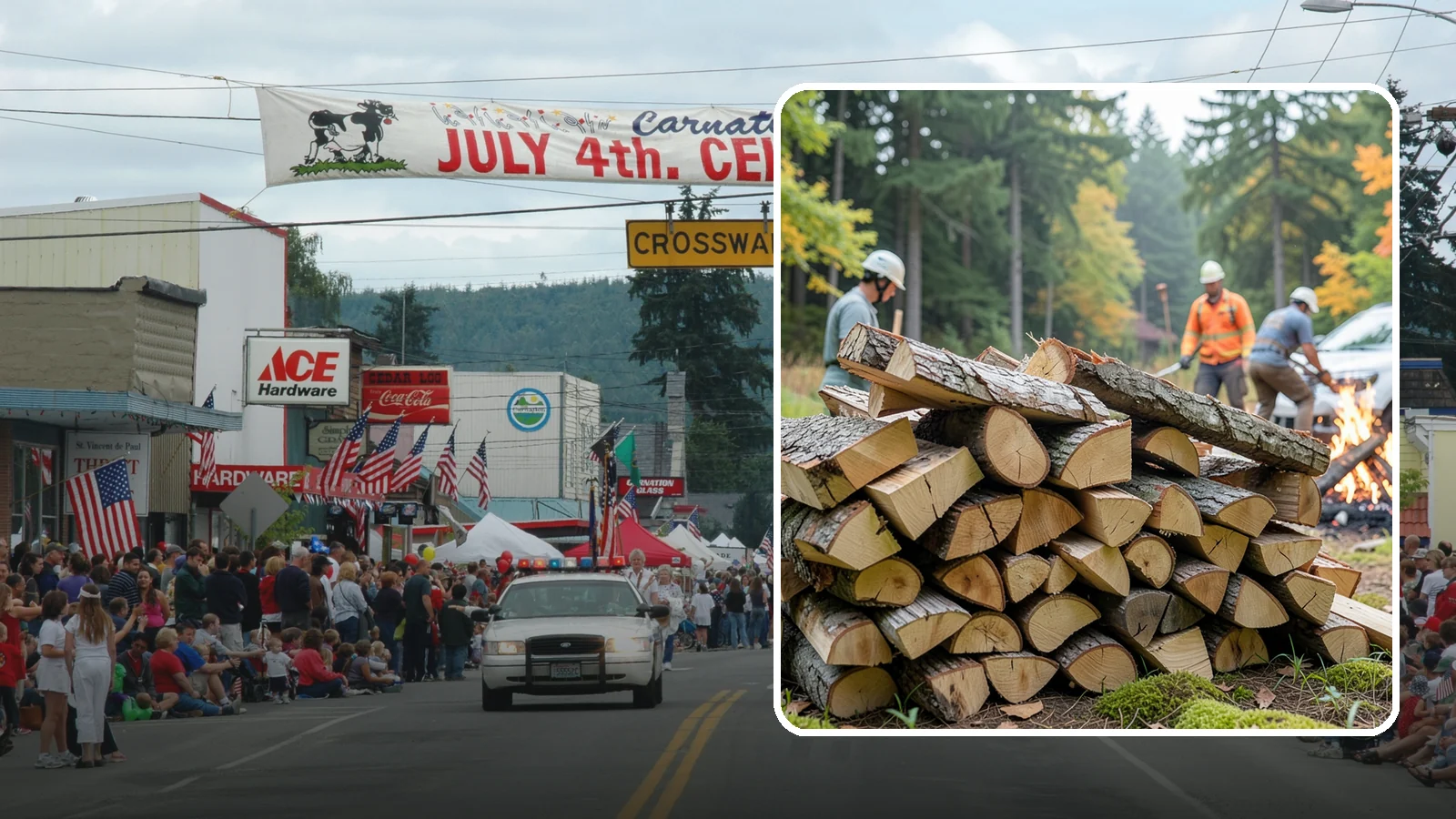 Bonfire Wood in Carnation, King County, WA - Larger split firewood cut for building big, long-lasting bonfires at outdoor events.