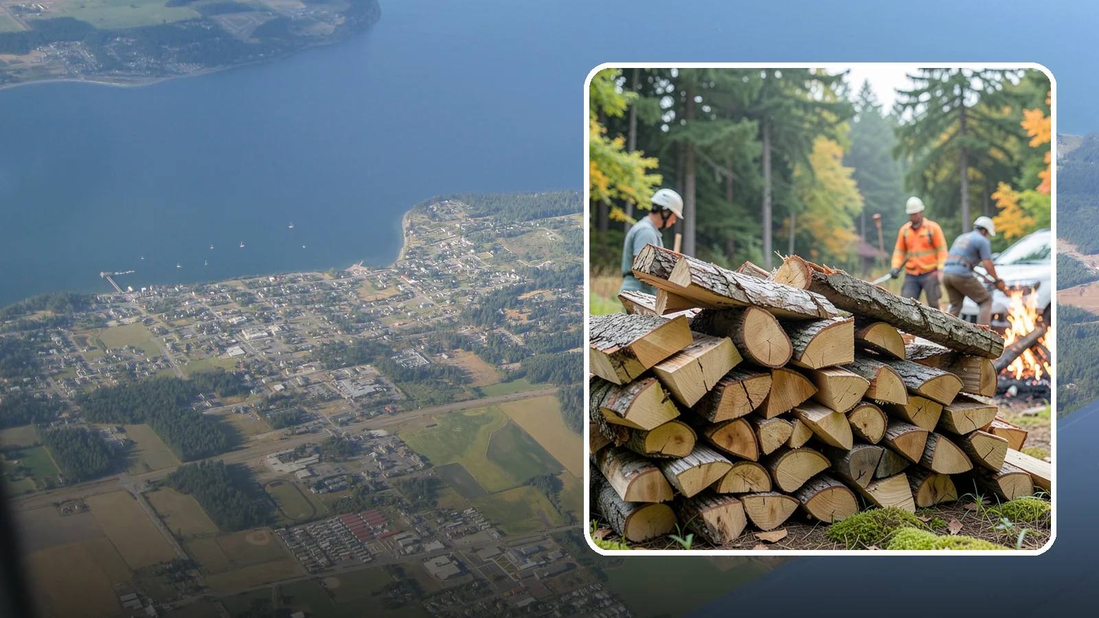 Bonfire Wood in Coupeville, Island County, WA - Larger split firewood cut for building big, long-lasting bonfires at outdoor events.