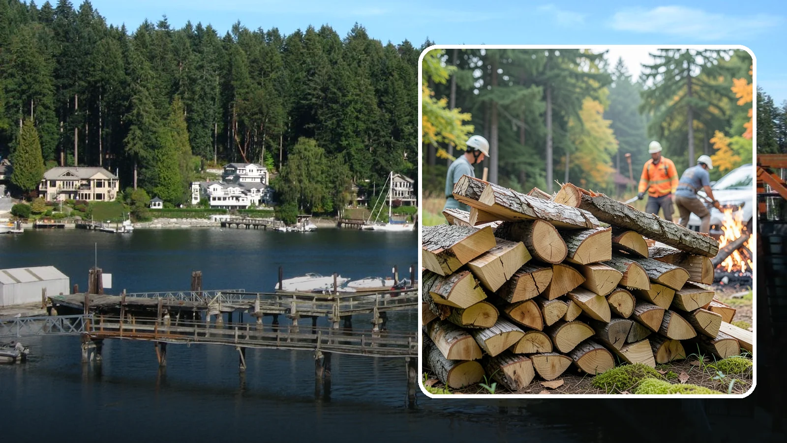 Bonfire Wood in Gig Harbor, Pierce County, WA - Larger split firewood cut for building big, long-lasting bonfires at outdoor events.