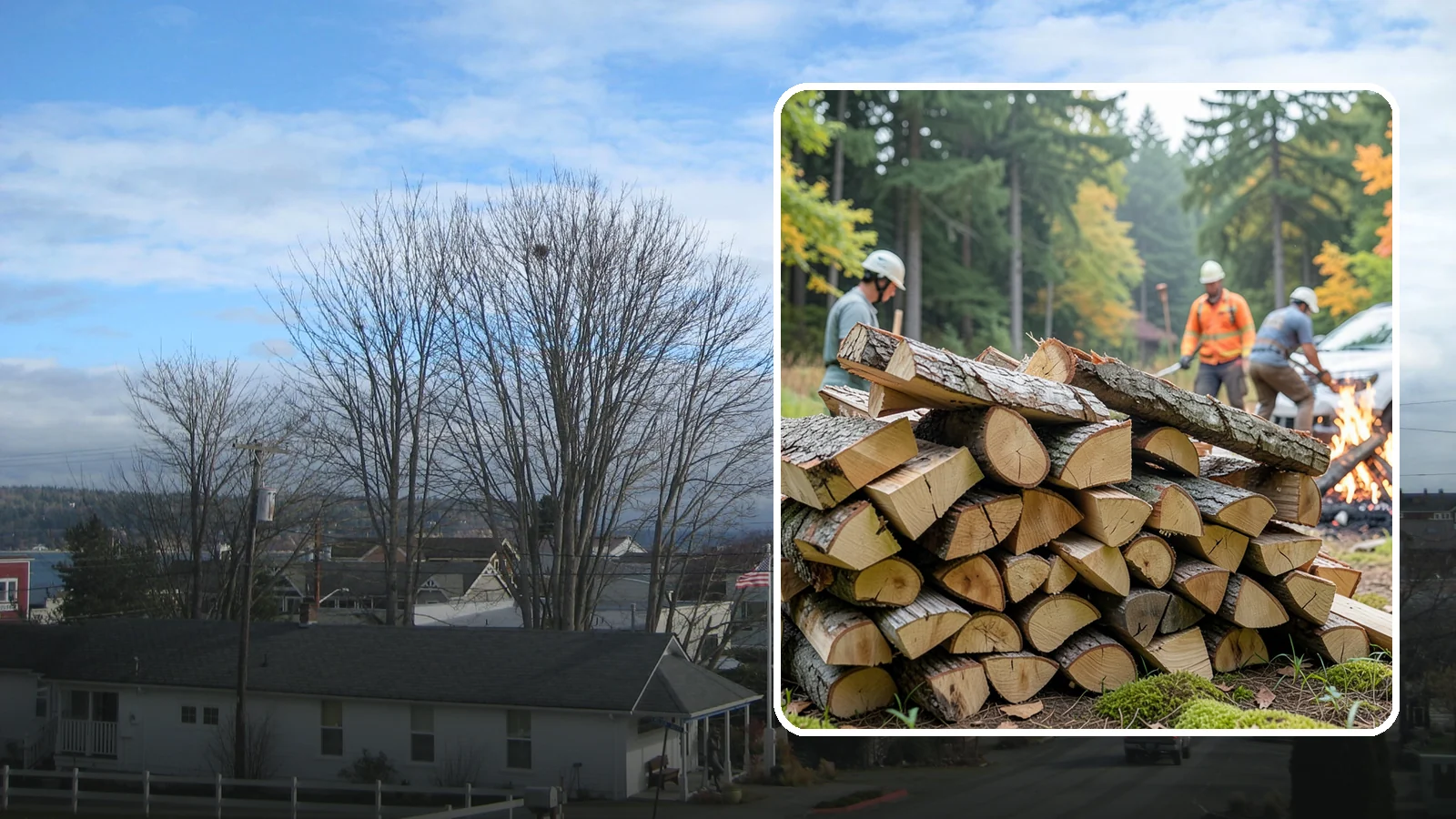 Bonfire Wood in Langley, Island County, WA - Larger split firewood cut for building big, long-lasting bonfires at outdoor events.