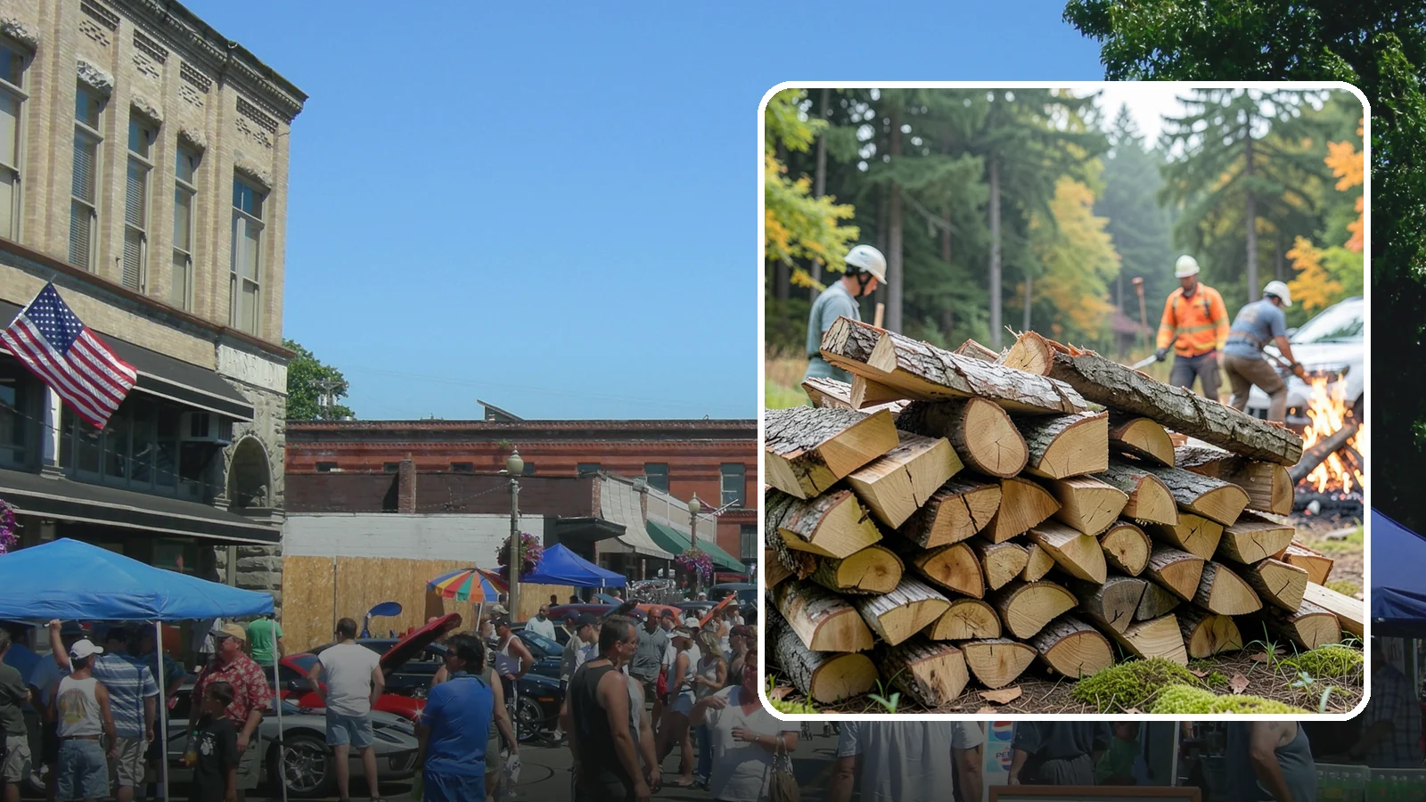 Bonfire Wood in Snohomish, Snohomish County, WA - Larger split firewood cut for building big, long-lasting bonfires at outdoor events.