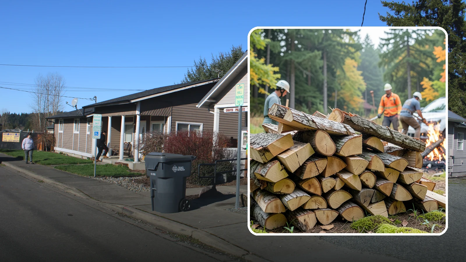 Bonfire Wood in South Prairie, Pierce County, WA - Larger split firewood cut for building big, long-lasting bonfires at outdoor events.