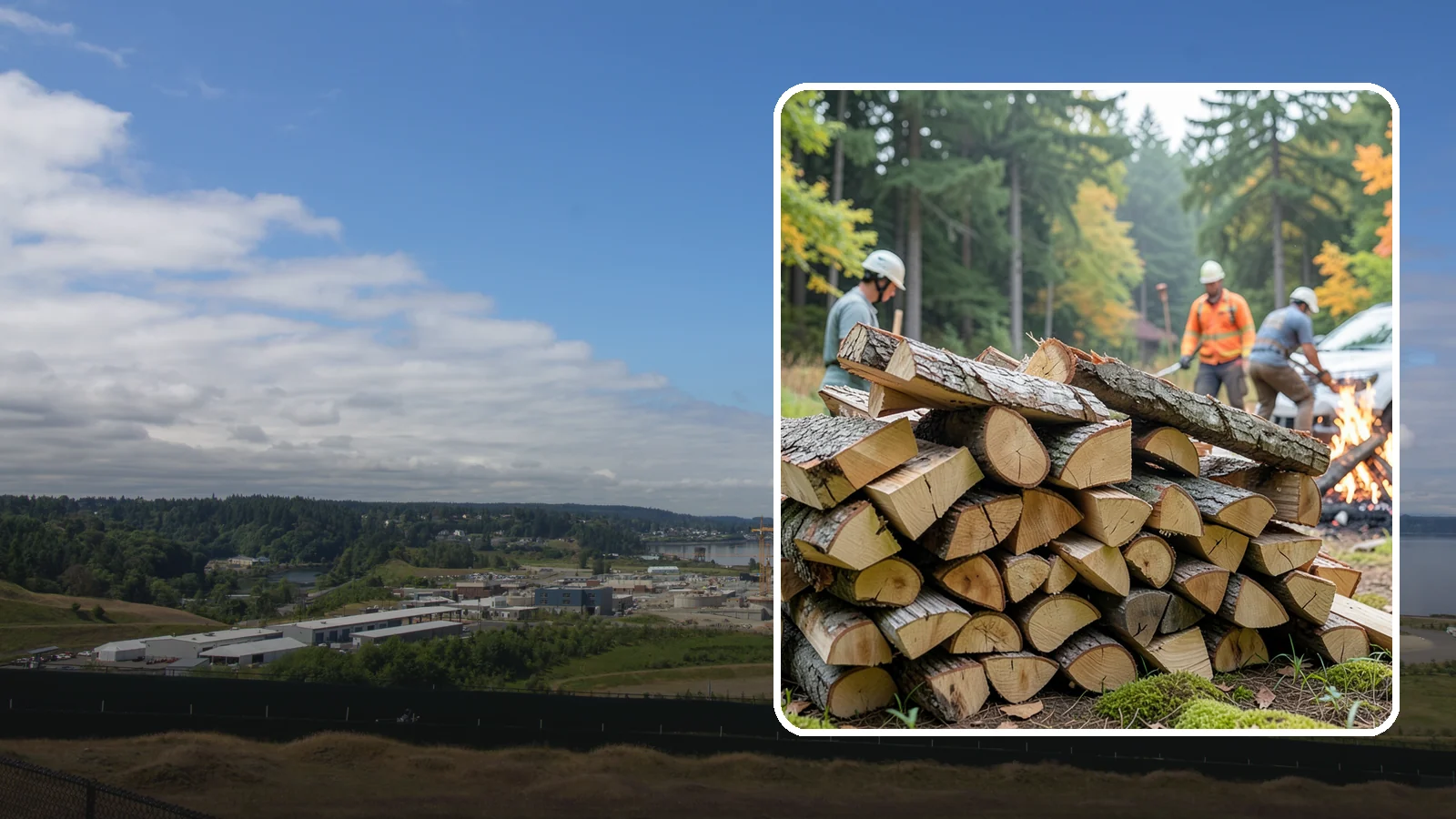 Bonfire Wood in University Place, Pierce County, WA - Larger split firewood cut for building big, long-lasting bonfires at outdoor events.