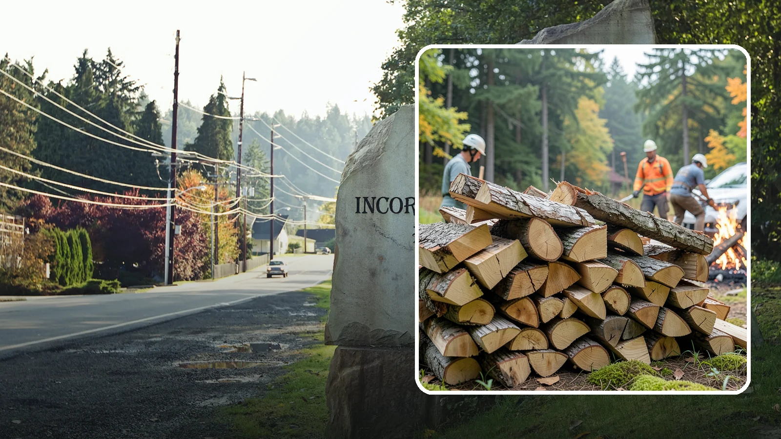 Bonfire Wood in Wilkeson, Pierce County, WA - Larger split firewood cut for building big, long-lasting bonfires at outdoor events.