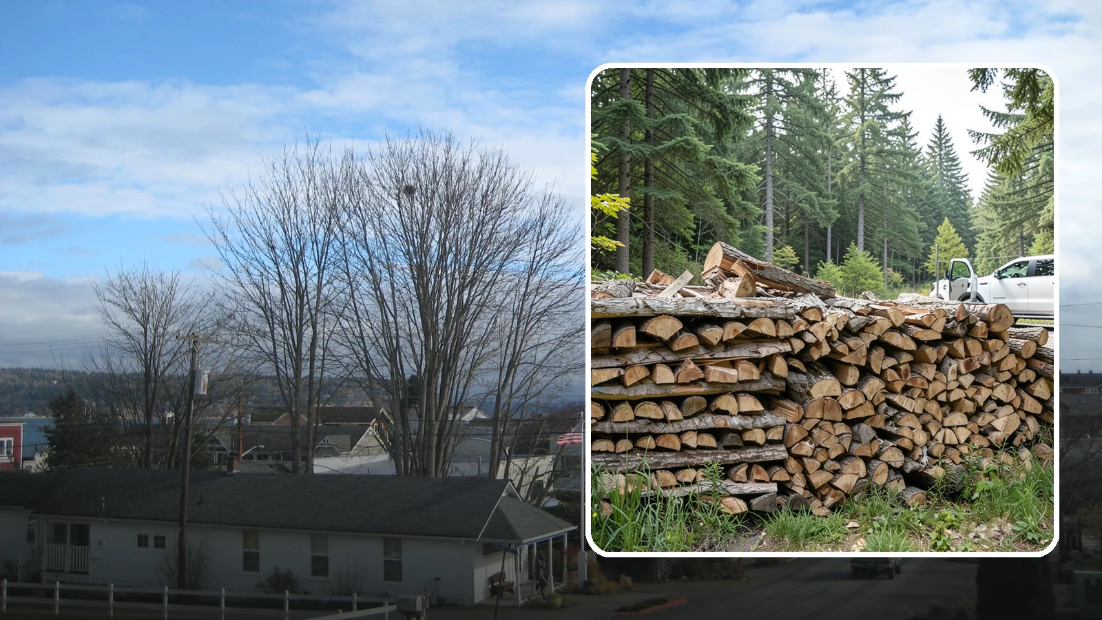 Bulk Firewood in Langley, Island County, WA - We supply firewood in large bulk quantities at volume pricing for households and properties that burn a lot through the long PNW...