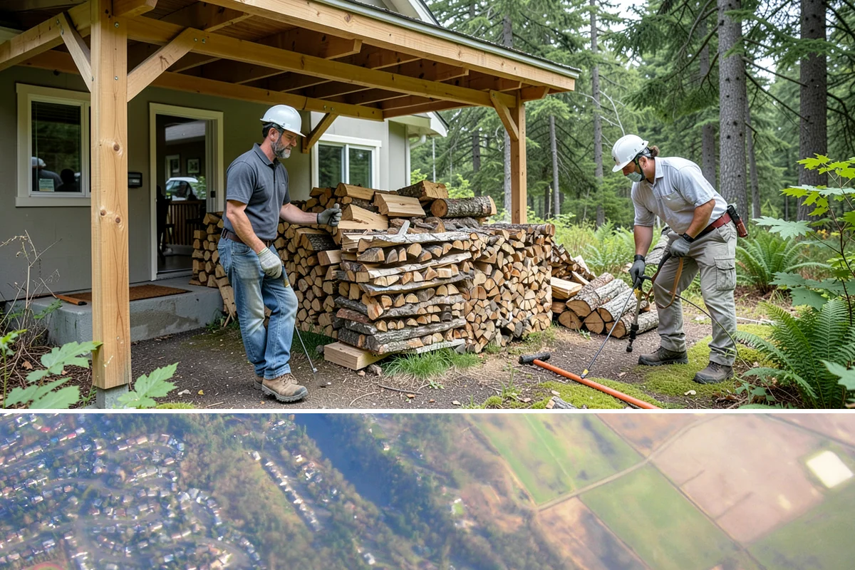 Covered Firewood Storage in Algona, King County, WA - Put covered storage in place before the fall rains to protect summer-seasoned wood.