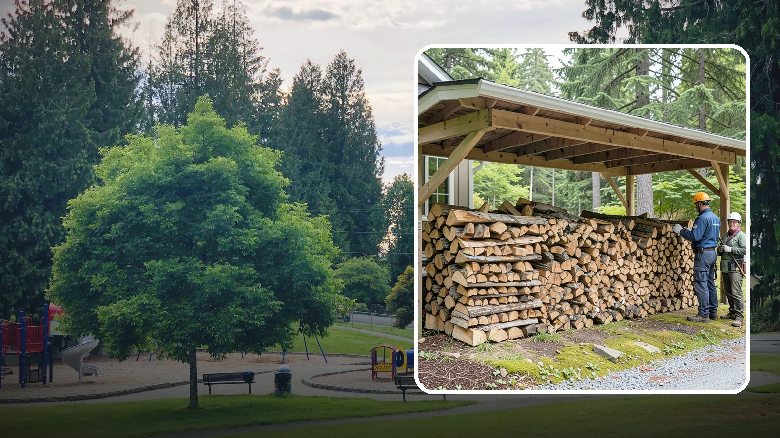 Covered Firewood Storage in Bonney Lake, Pierce County, WA - We create covered firewood storage that keeps your stack sheltered from rain while airflow finishes the seasoning.