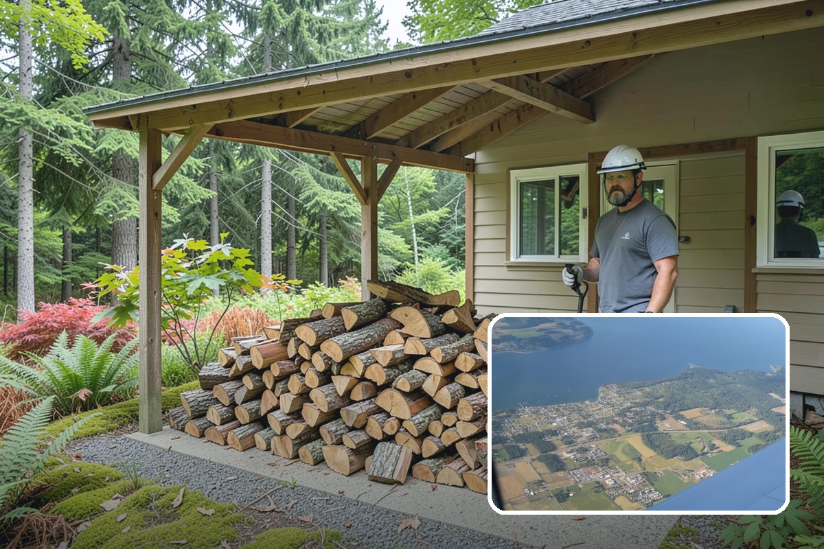 Covered Firewood Storage in Coupeville, Island County, WA - Shields wood from constant PNW rain and snow