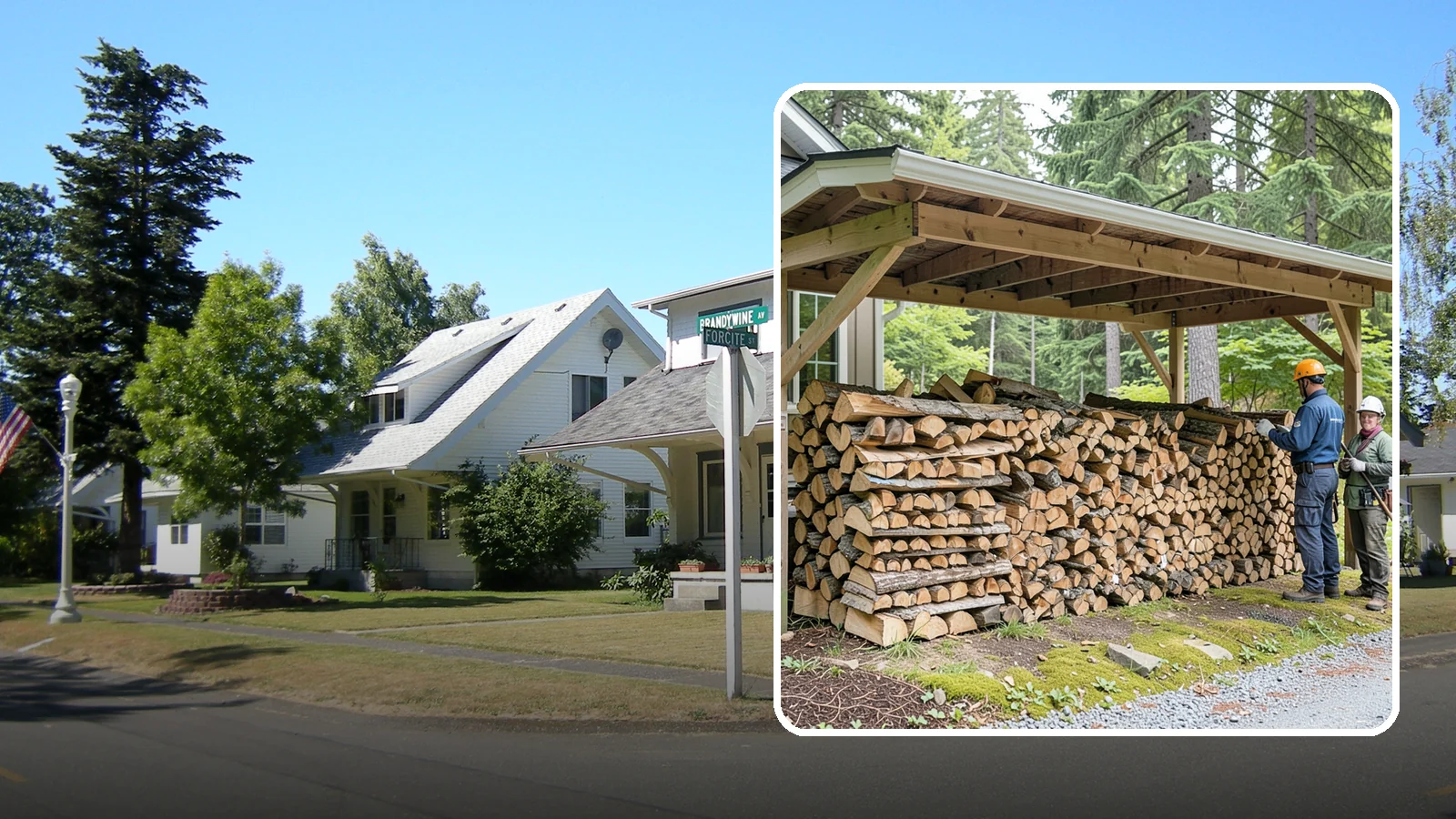Covered Firewood Storage in DuPont, Pierce County, WA - We create covered firewood storage that keeps your stack sheltered from rain while airflow finishes the seasoning.