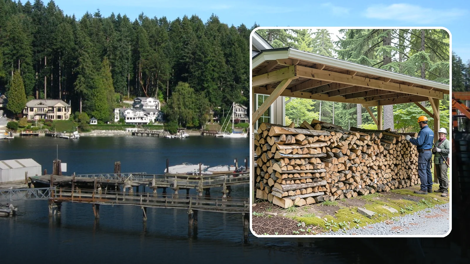 Covered Firewood Storage in Gig Harbor, Pierce County, WA - We create covered firewood storage that keeps your stack sheltered from rain while airflow finishes the seasoning.