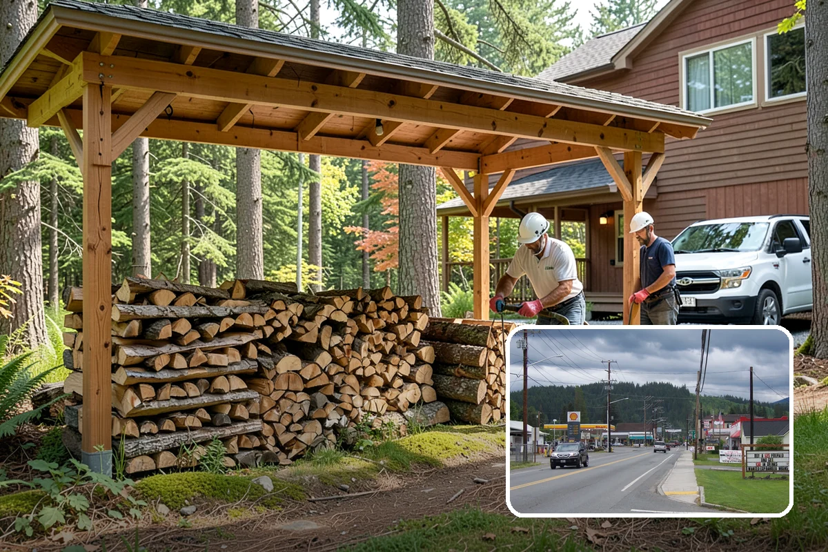Covered Firewood Storage in Granite Falls, Snohomish County, WA - Shields wood from constant PNW rain and snow