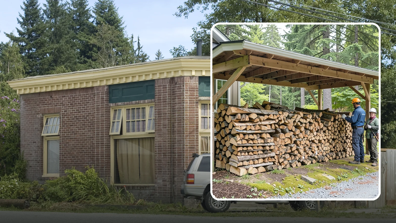 Covered Firewood Storage in Hamilton, Skagit County, WA - We create covered firewood storage that keeps your stack sheltered from rain while airflow finishes the seasoning.