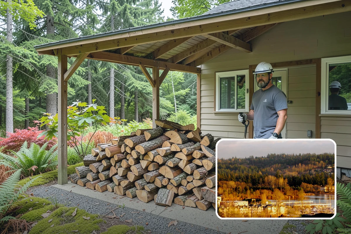 Covered Firewood Storage in Kenmore, King County, WA - Shields wood from constant PNW rain and snow