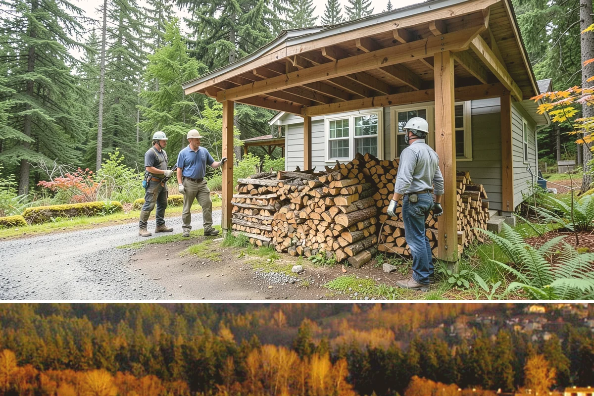 Covered Firewood Storage in Kenmore, King County, WA - Put covered storage in place before the fall rains to protect summer-seasoned wood.