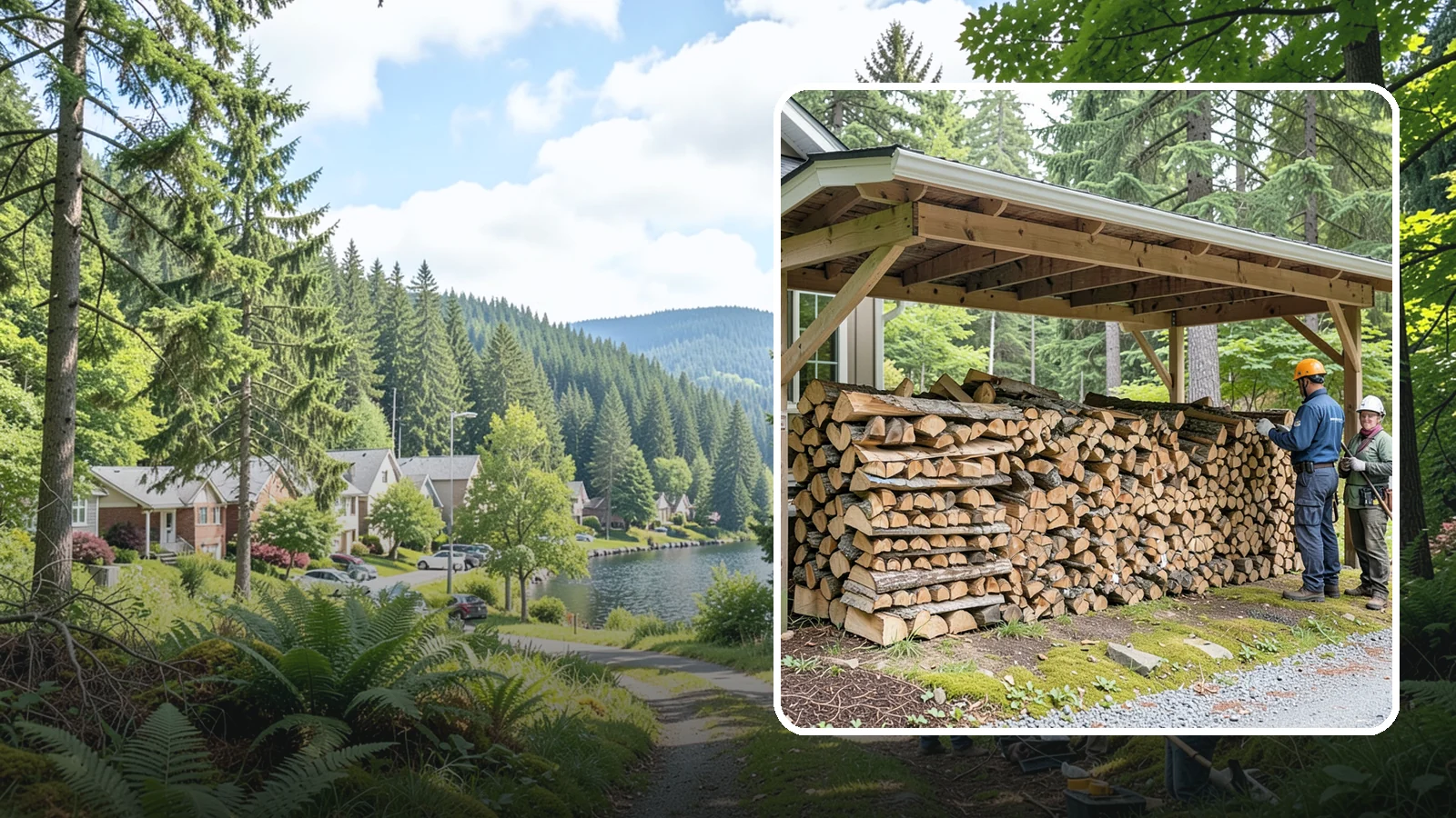 Covered Firewood Storage in Lake Forest Park, King County, WA - We create covered firewood storage that keeps your stack sheltered from rain while airflow finishes the seasoning.