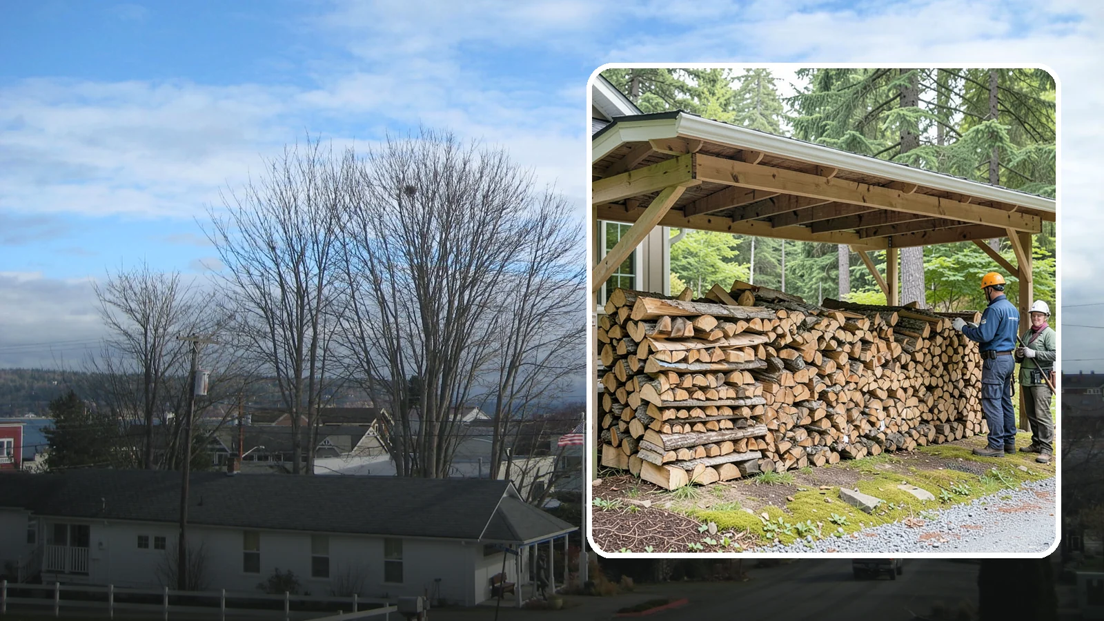 Covered Firewood Storage in Langley, Island County, WA - We create covered firewood storage that keeps your stack sheltered from rain while airflow finishes the seasoning.