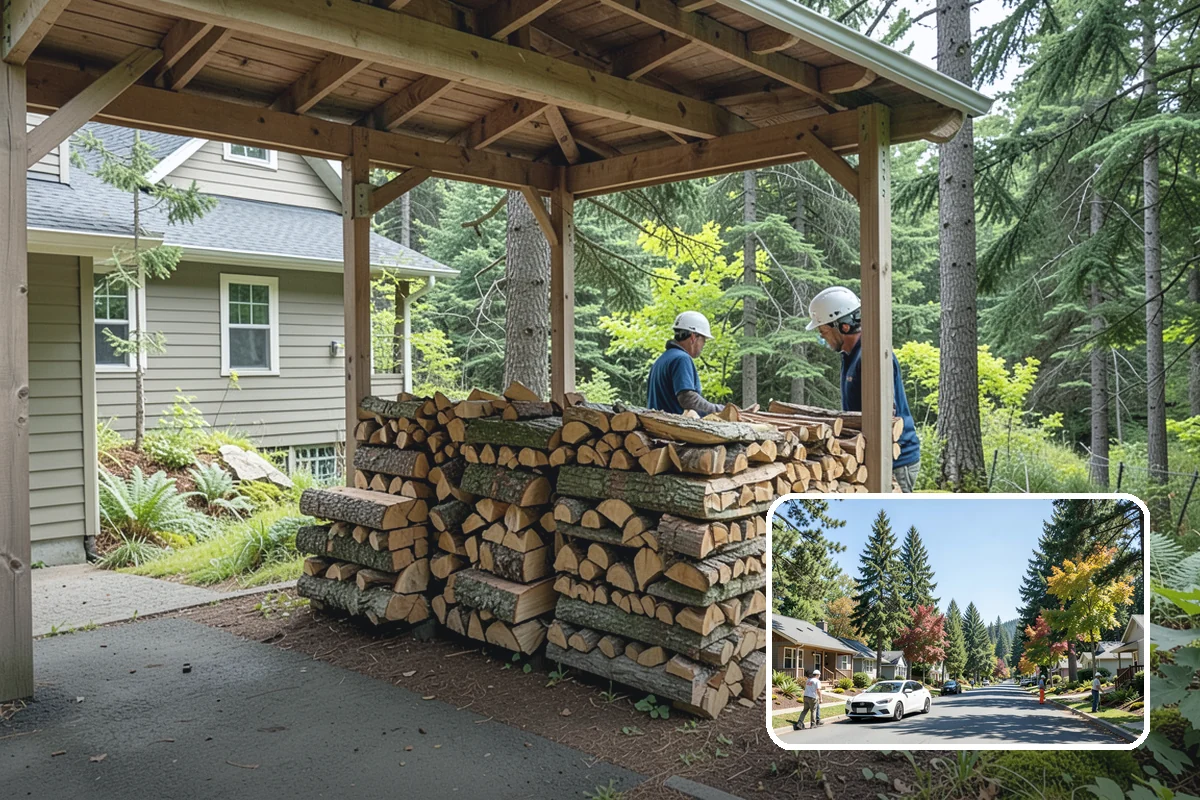 Covered Firewood Storage in Orting, Pierce County, WA - Shields wood from constant PNW rain and snow