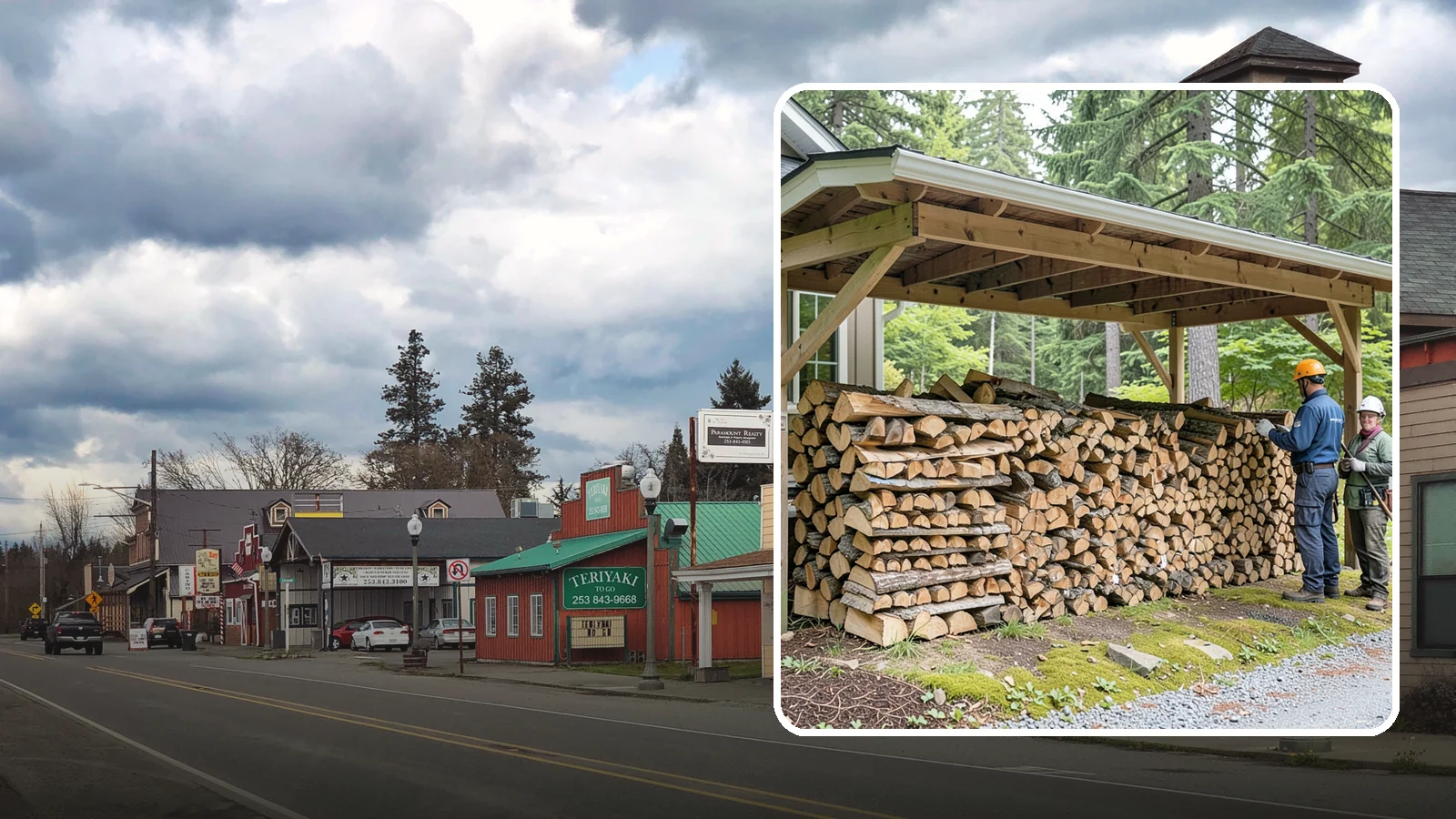 Covered Firewood Storage in Roy, Pierce County, WA - We create covered firewood storage that keeps your stack sheltered from rain while airflow finishes the seasoning.