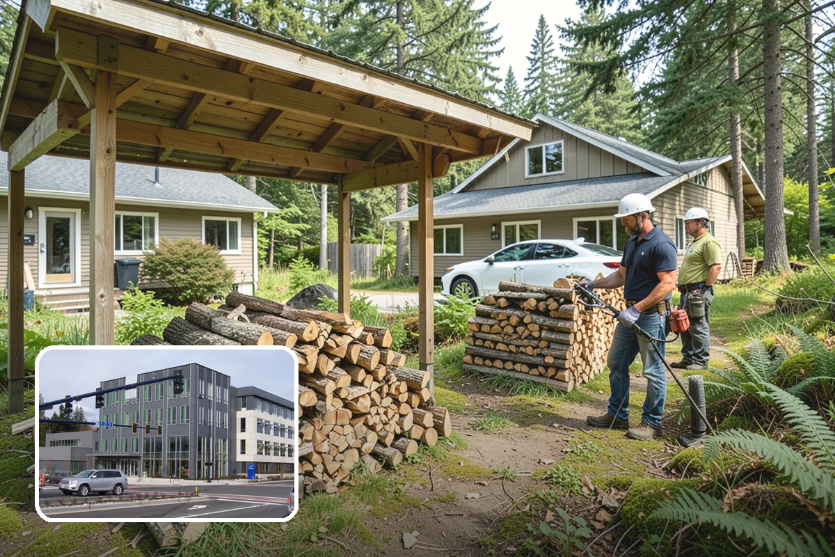 Covered Firewood Storage in Shoreline, King County, WA - Shields wood from constant PNW rain and snow