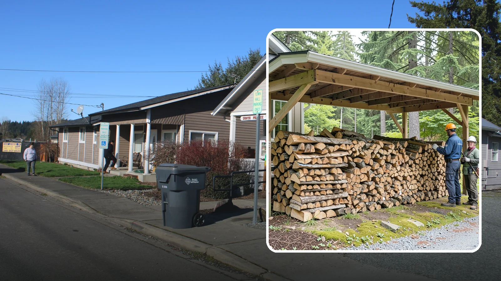 Covered Firewood Storage in South Prairie, Pierce County, WA - We create covered firewood storage that keeps your stack sheltered from rain while airflow finishes the seasoning.
