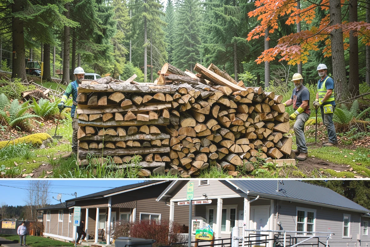 Covered Firewood Storage in South Prairie, Pierce County, WA - Put covered storage in place before the fall rains to protect summer-seasoned wood.