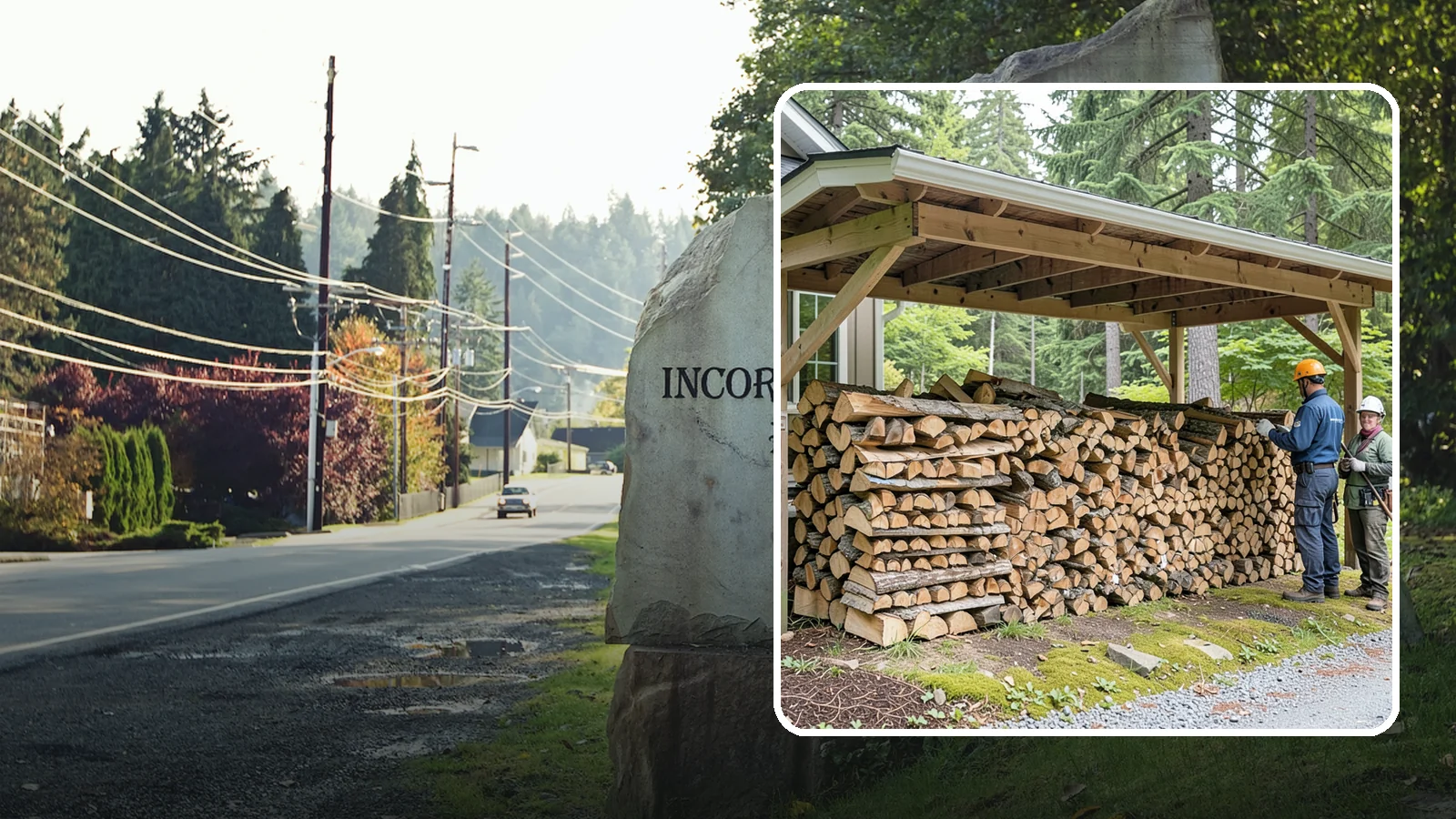 Covered Firewood Storage in Wilkeson, Pierce County, WA - We create covered firewood storage that keeps your stack sheltered from rain while airflow finishes the seasoning.