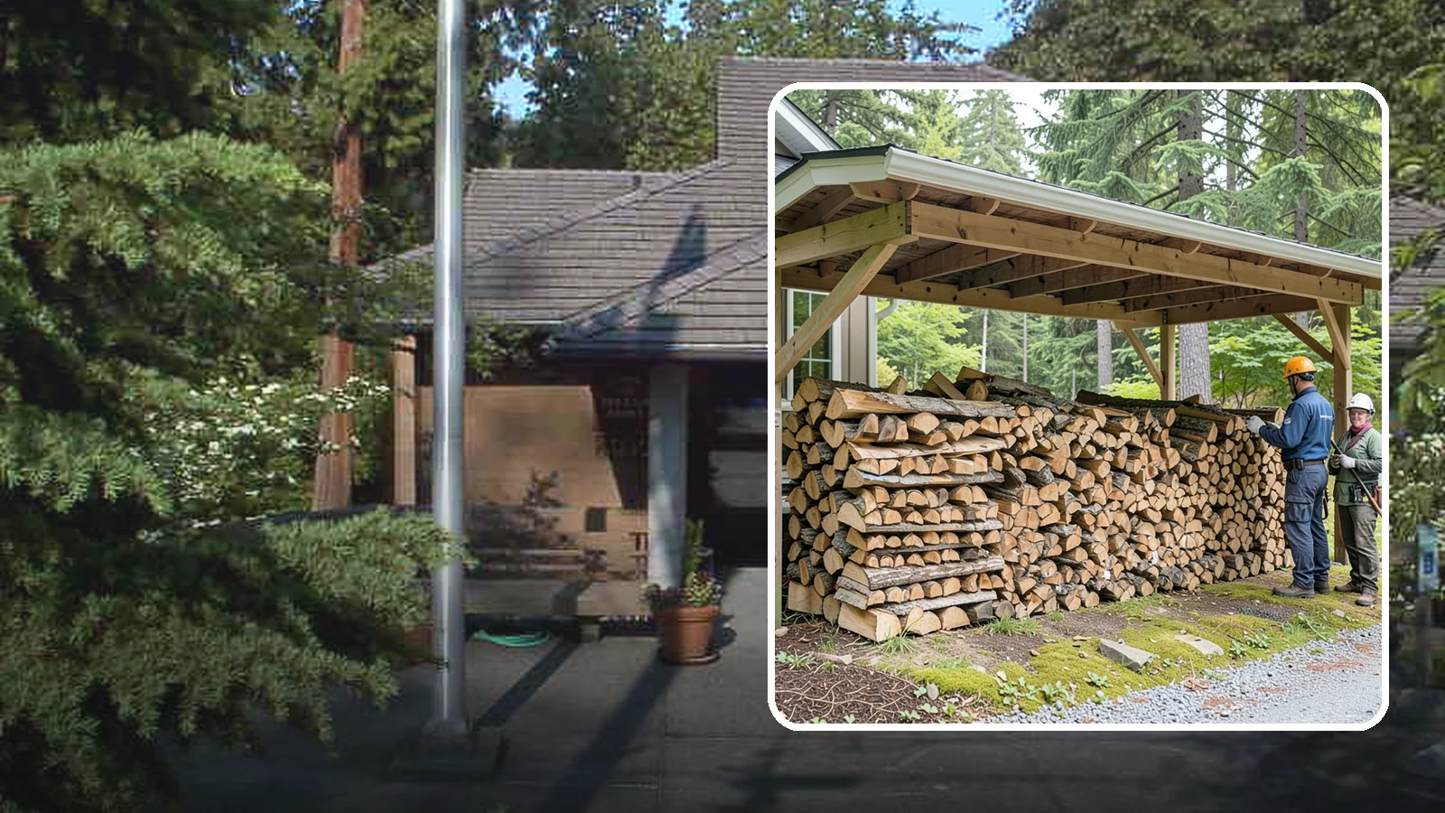 Covered Firewood Storage in Yarrow Point, King County, WA - We create covered firewood storage that keeps your stack sheltered from rain while airflow finishes the seasoning.
