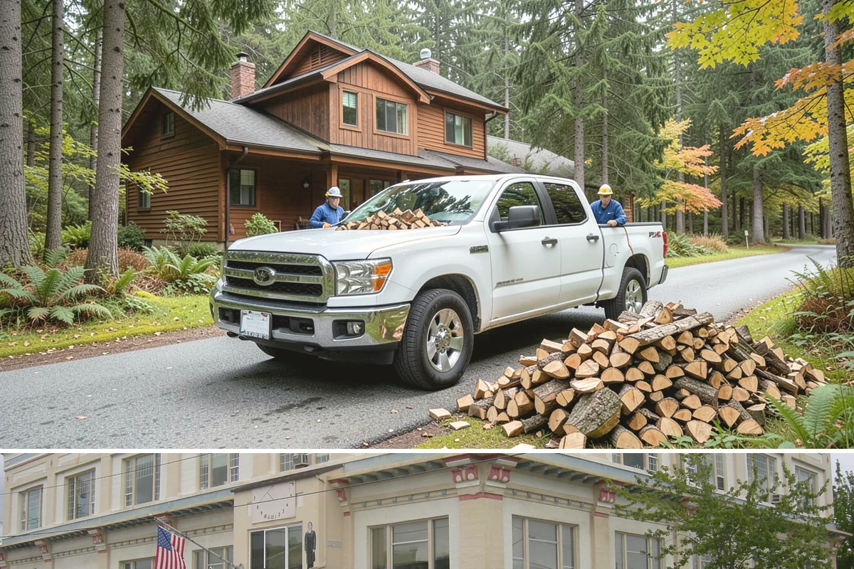 Customer Tree Processing in Anacortes, Skagit County, WA - Processing before the dry summer months lets your wood season in time for winter burning.